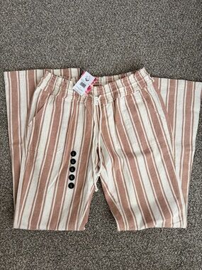 Roxy Striped Boot Cut Pants - Cream & Tan